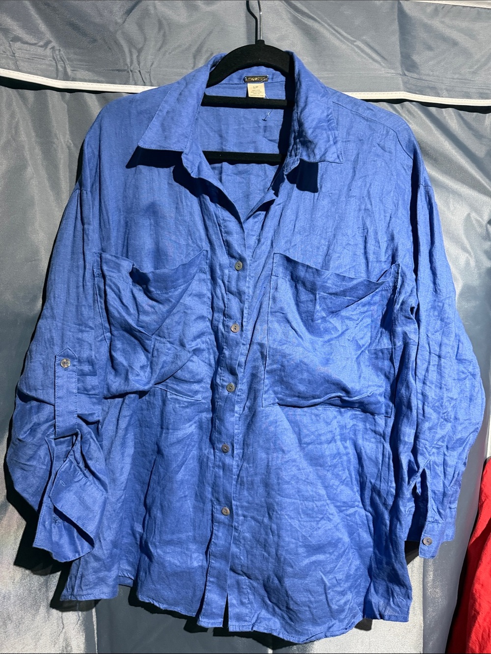 Magaschoni Men's Royal Blue Linen Shirt Jacket